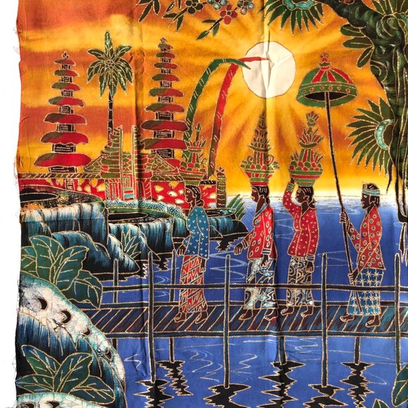 Balinese Batik Art Panel Traditional Scene Bali Indonesia Asian vintage AS IS - Picture 9 of 15